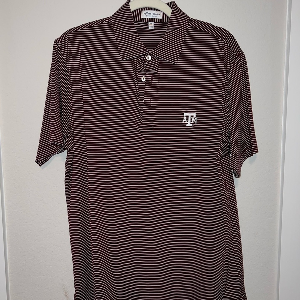 Men's Striped Polo Shirt - Maroon and White - Texas A&M
